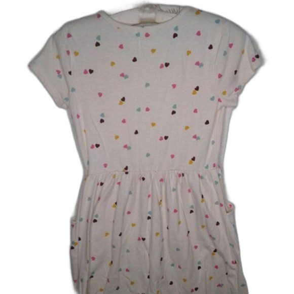 Cat & Jack Girls Fit & Flare Short Sleeve Dress Ivory Hearts Pockets Size 10/12 - Picture 5 of 7